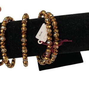 Slinky Gold Amber Crystal Bangle Bracelet Layered NWT